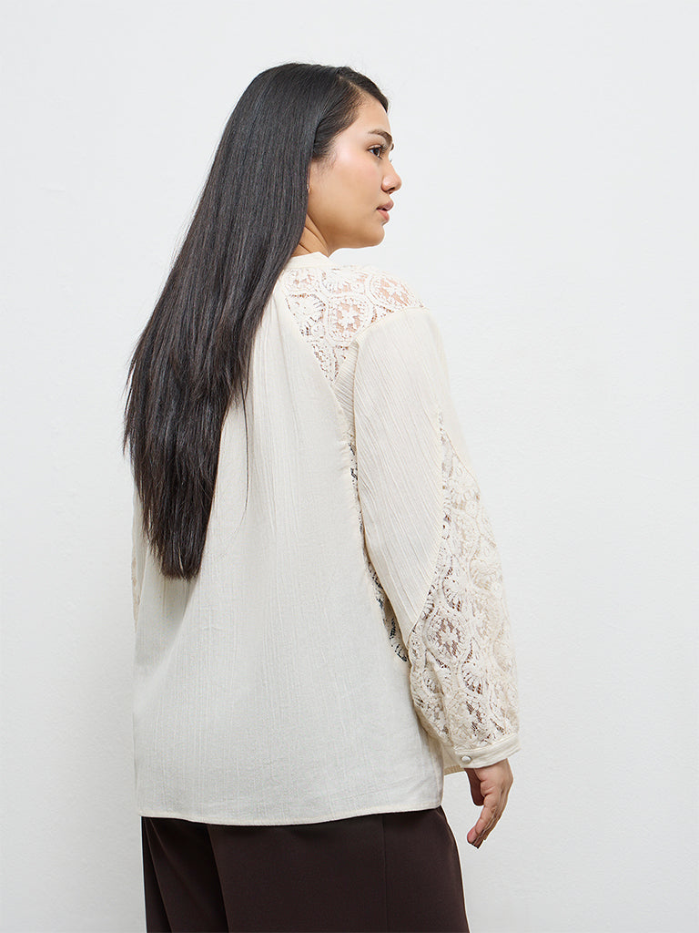 Gia Cream Lace Detailed Cotton Blouse