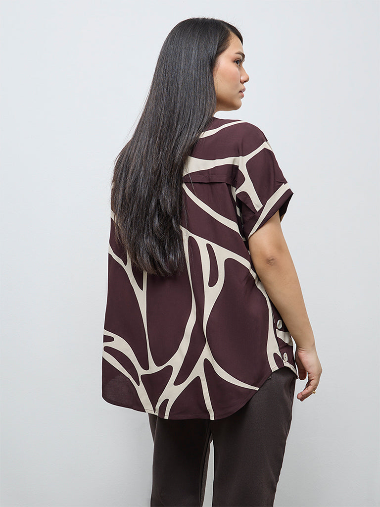Gia Dark Brown Abstract Printed Blouse