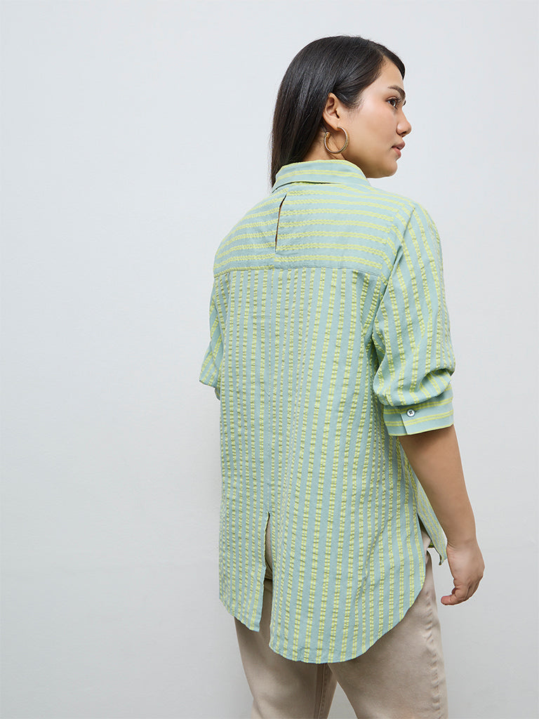 Gia Mint Seersucker Striped Cotton Shirt