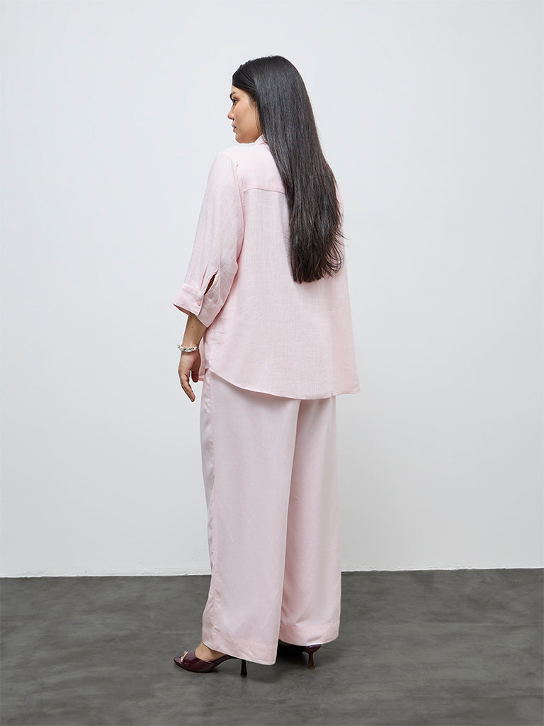 Gia Light Pink Solid High-Rise Cotton-Blend Trousers