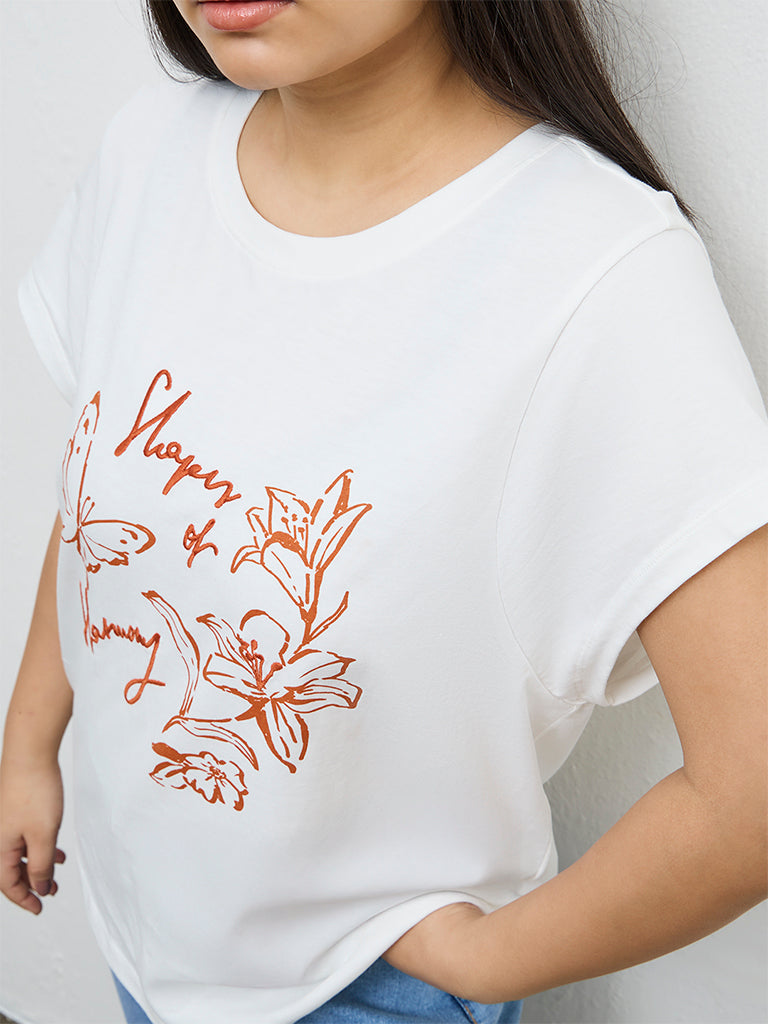 Gia White Printed Cotton T-Shirt