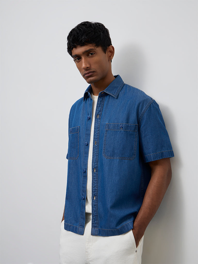 WES Casuals Indigo Relaxed-Fit Denim Shirt