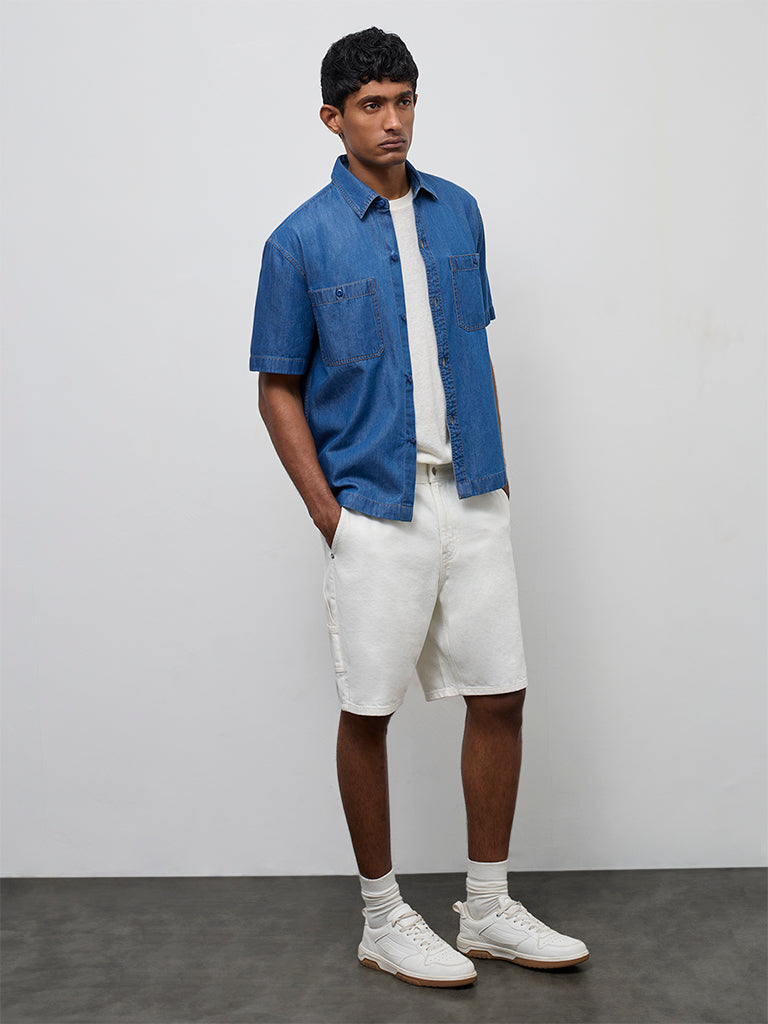 WES Casuals Indigo Relaxed-Fit Denim Shirt
