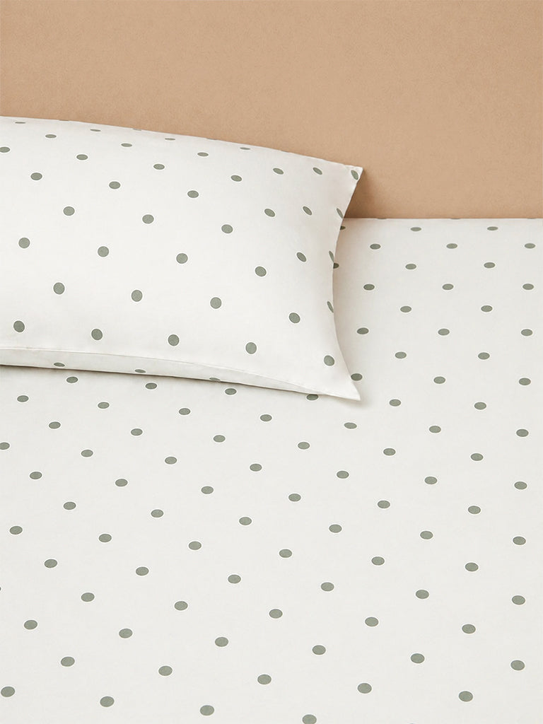 Westside Home Sage Polka Dot Printed Fitted Queen Bed Sheet Set