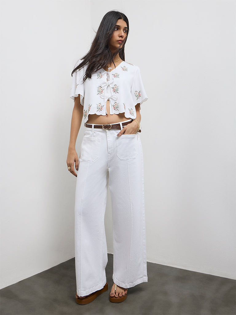LOV White Floral Embroidered Top