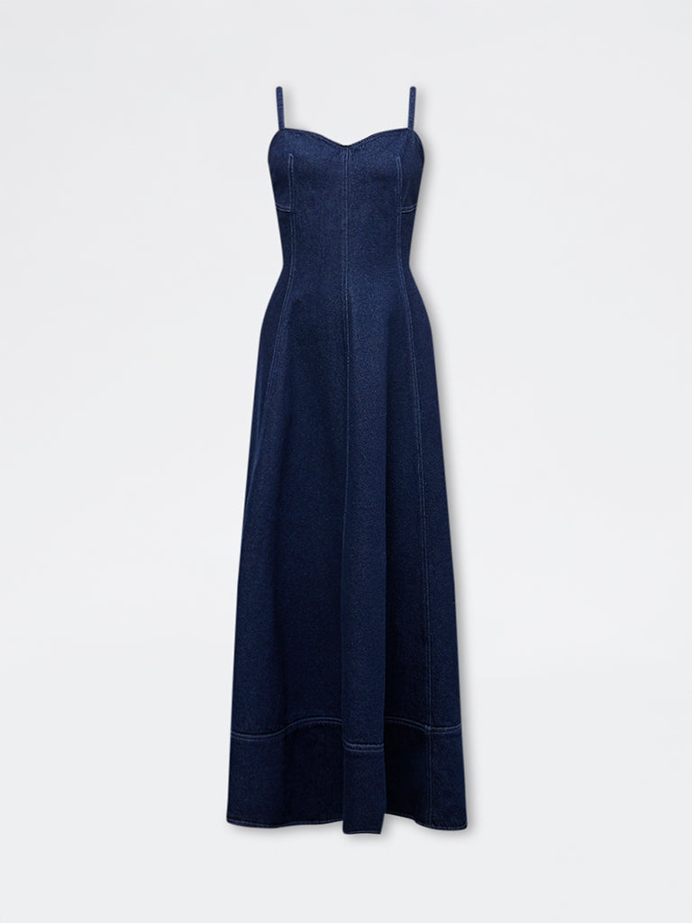 LOV Dark Blue Denim A-Line Dress