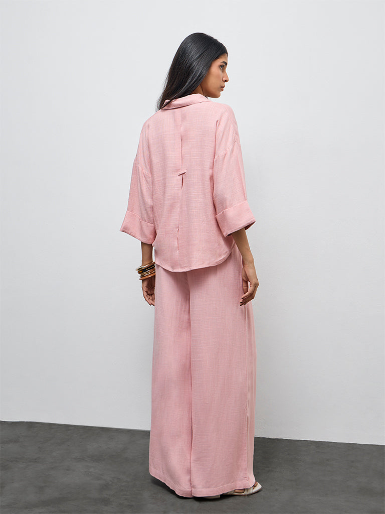 LOV Dusty Pink Solid High-Rise Pants