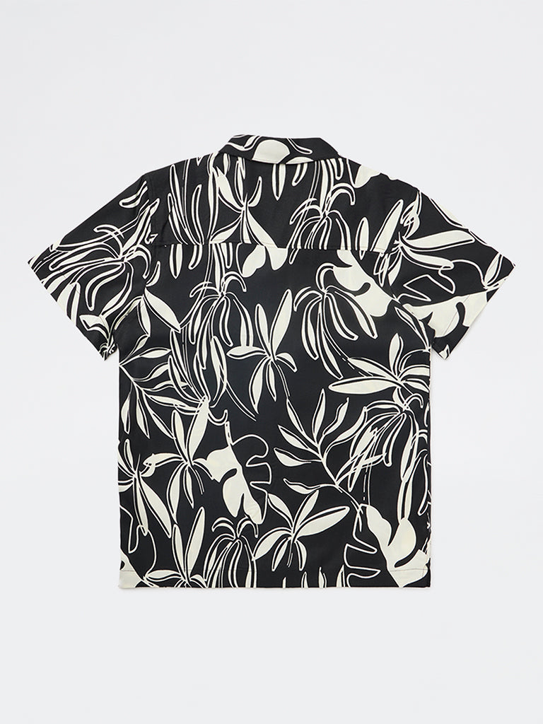 Boys Black Leaf Pattern Shirt