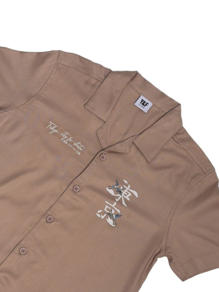 Boys Taupe Printed Shirt