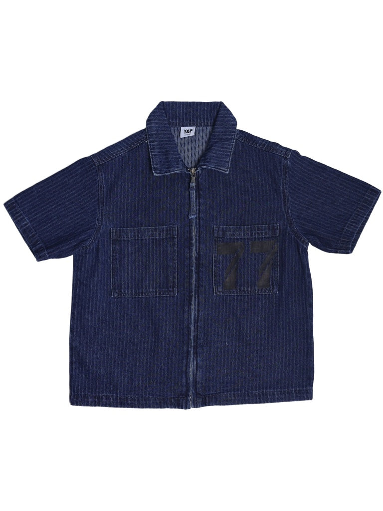 Boys Dark Blue Zip-up Denim Shirt