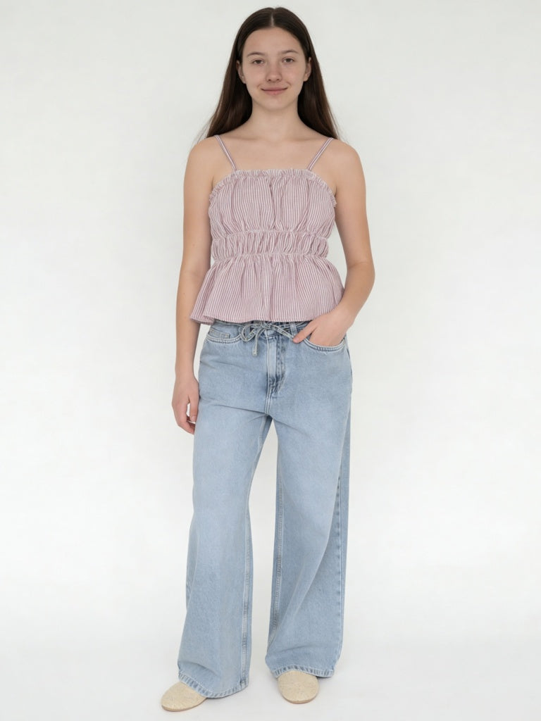 Girls Dusty Rose Striped Cotton Peplum Top