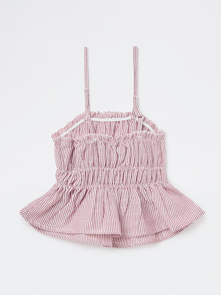 Girls Dusty Rose Striped Cotton Peplum Top