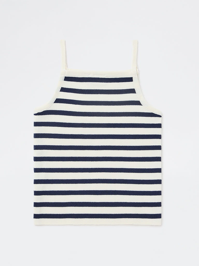 Girls Navy Striped Cotton-Blend Top