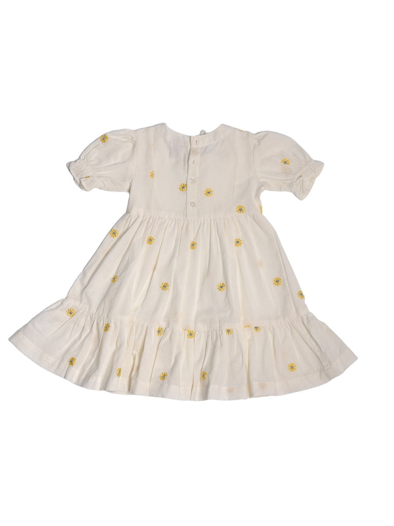 Utsa Kids Girls White Floral Embroidered Cotton-Blend Dress - (2-8 yrs)