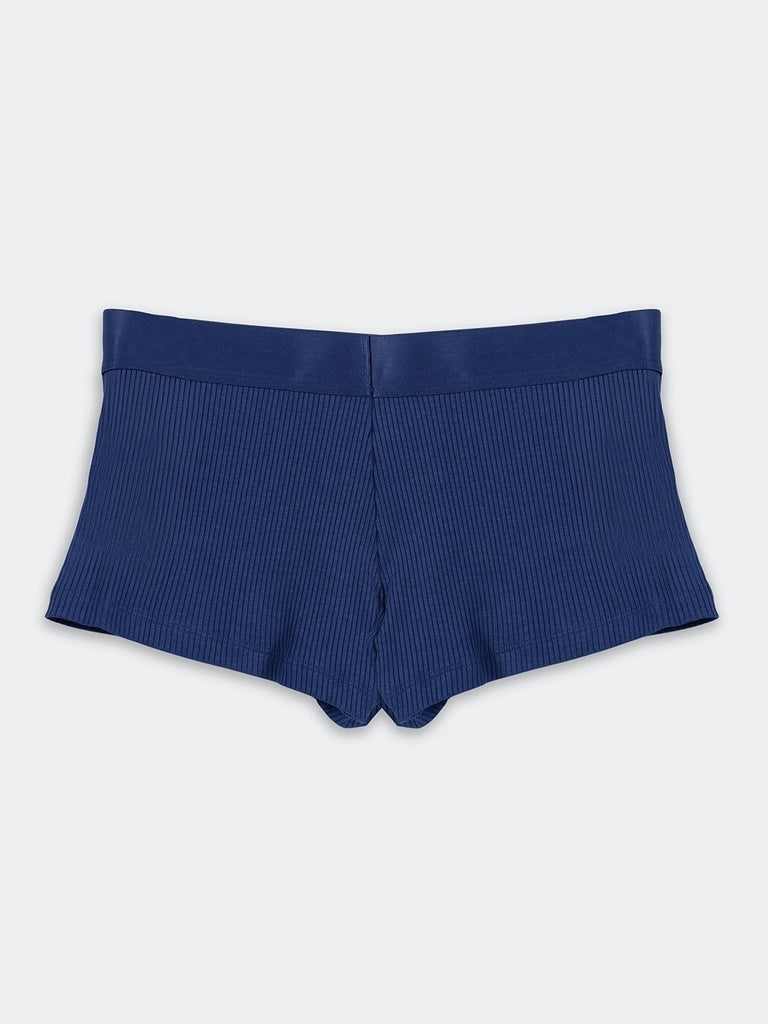 Superstar Blue Ribbed-Textured Cotton-Blend Boy Shorts Briefs