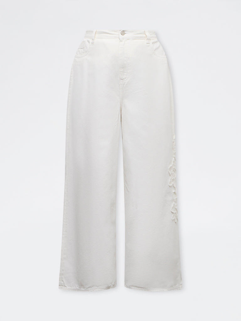 Gia White Floral Embroidered High-Rise Jeans