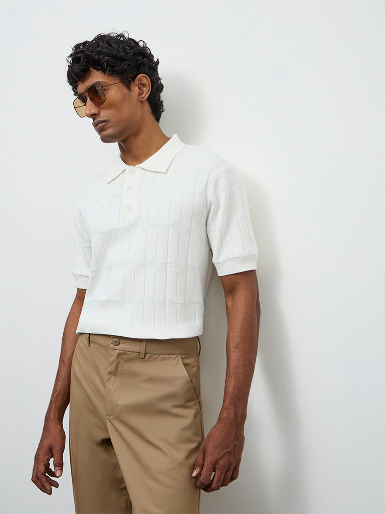 Ascot Off-White Relaxed-Fit Cotton Polo T-Shirt
