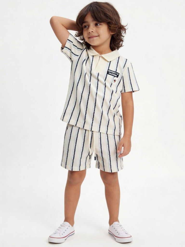 HOP Kids Boys Off-White Cotton-Blend T-Shirt and Shorts Set