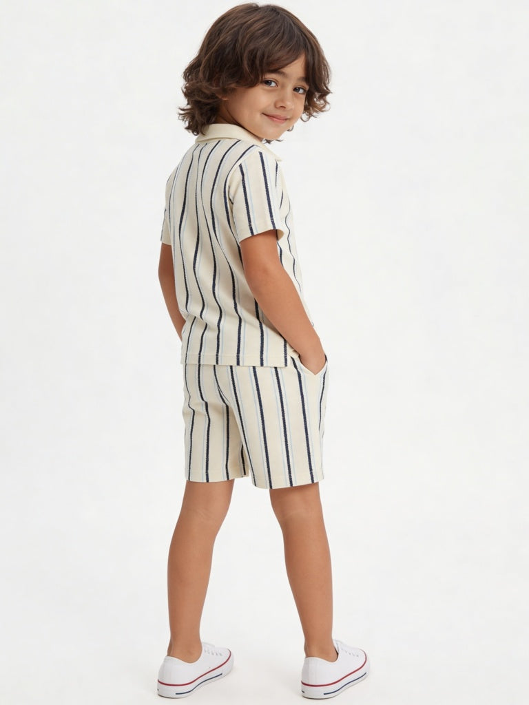 HOP Kids Boys Off-White Cotton-Blend T-Shirt and Shorts Set