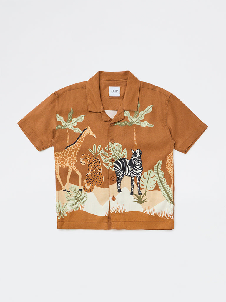 HOP Kids Boys Brown Animal-Inspired Shirt
