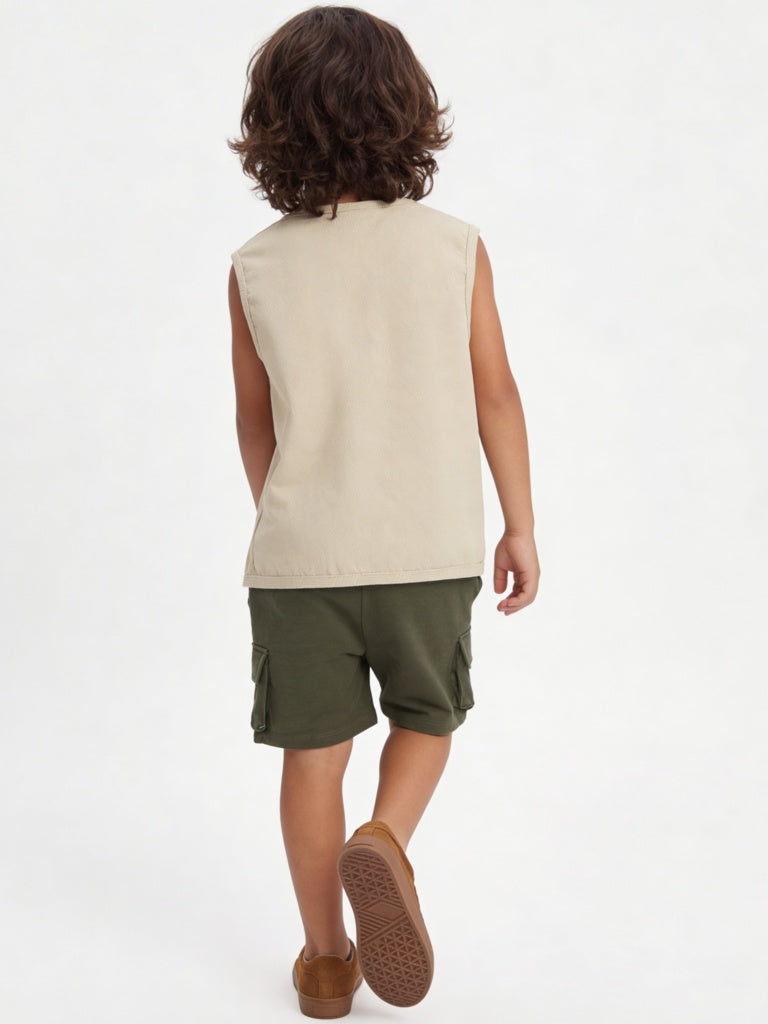 HOP Kids Boys Beige Cotton Utility Vest
