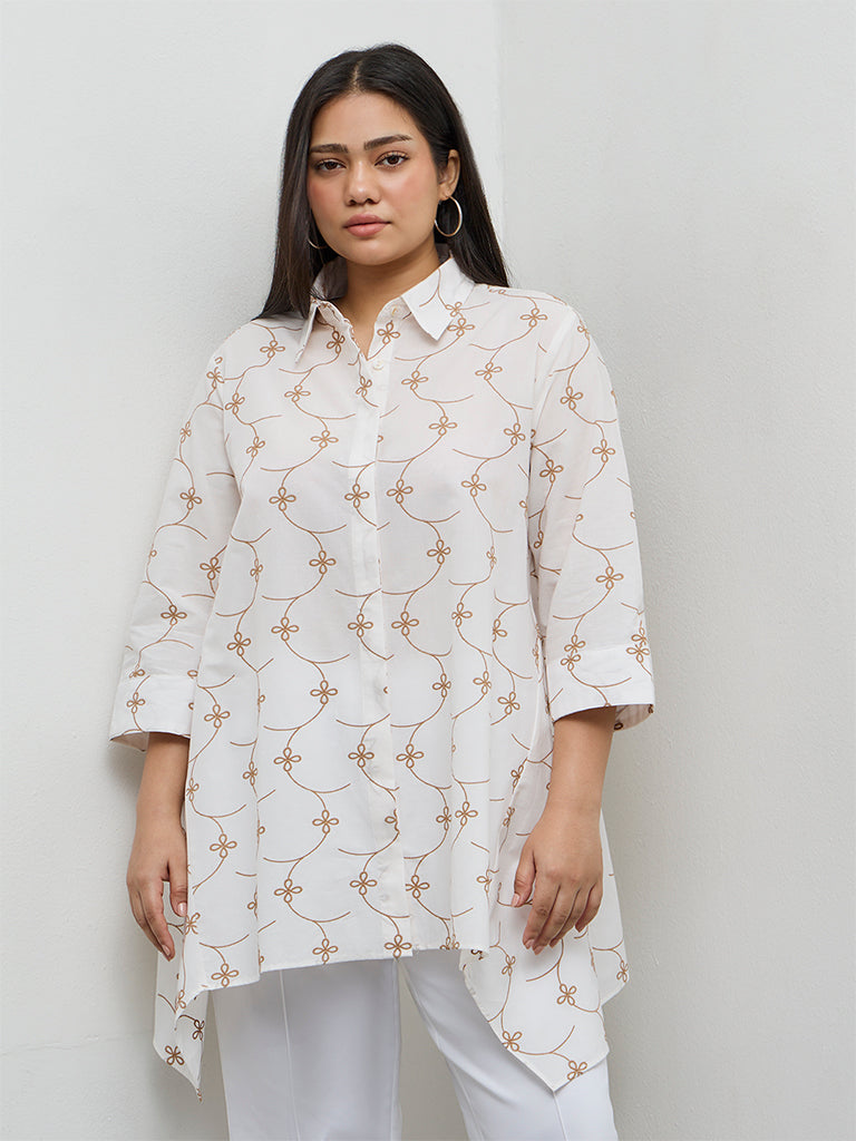 Diza White Floral Embroidered Cotton Tunic
