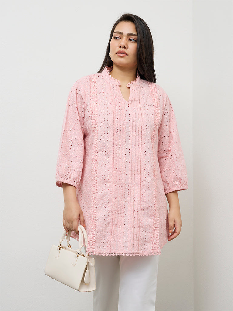 Diza Pink Broderie Anglaise Cotton Tunic