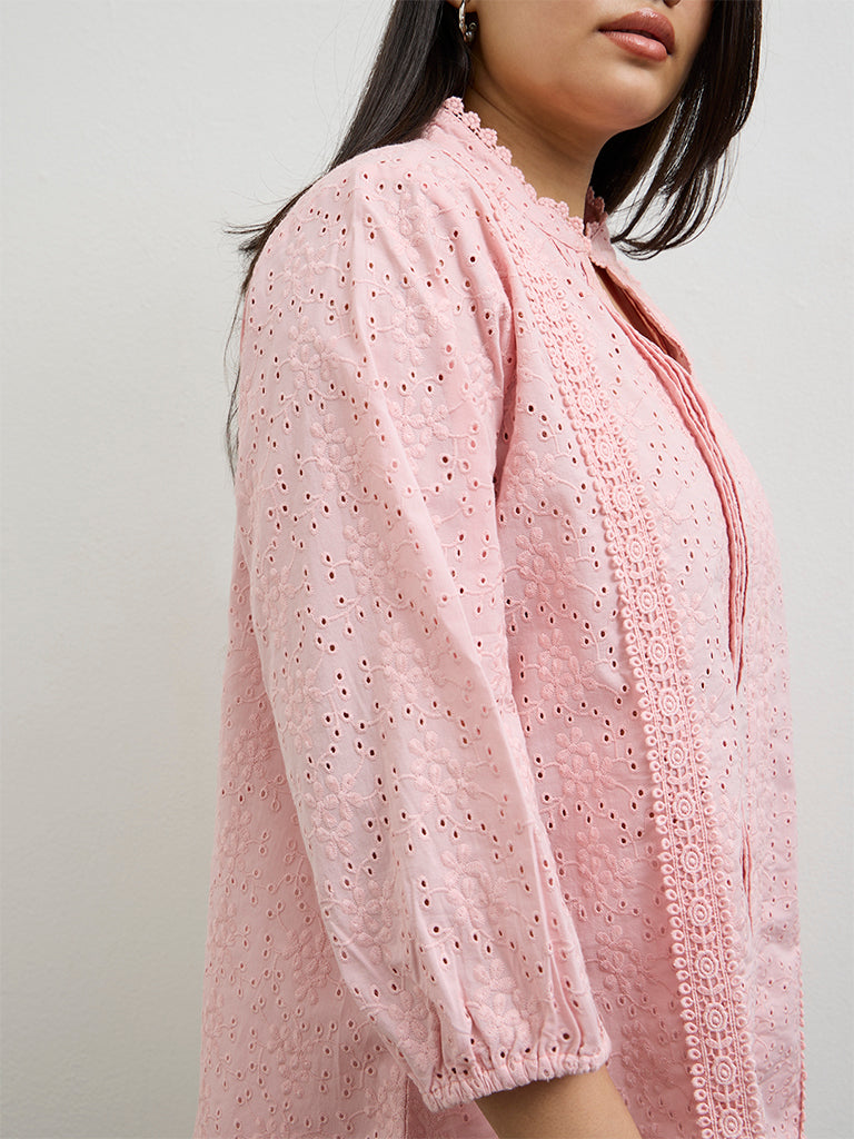Diza Pink Broderie Anglaise Cotton Tunic