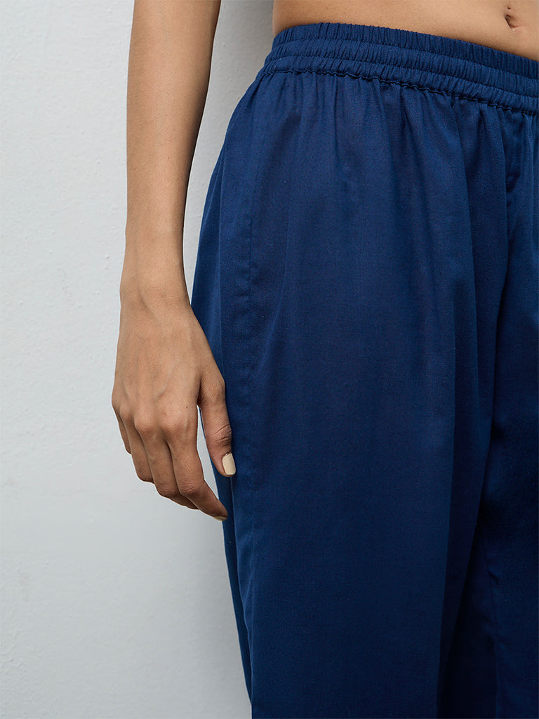 Utsa Indigo Solid Cotton-Blend Pants