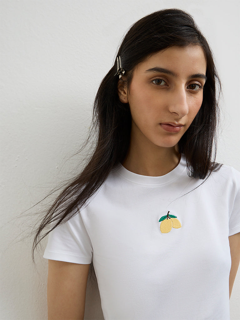 Superstar White Embroidered Cotton-Blend T-Shirt