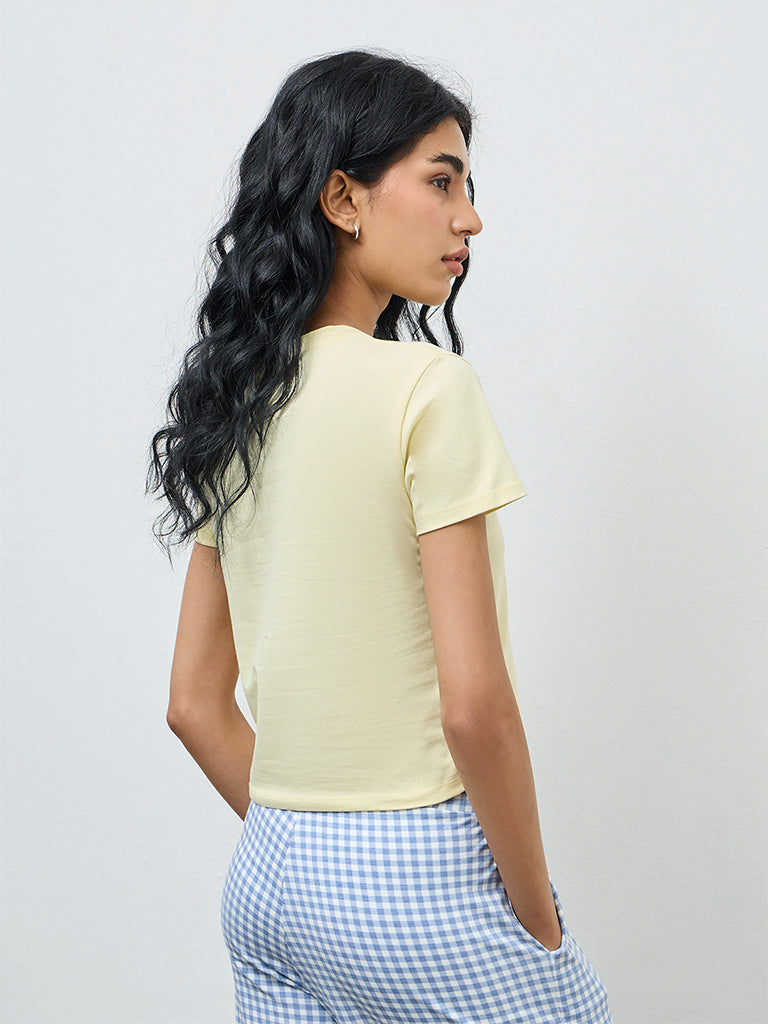 Superstar Light Yellow Text Printed Cotton T-Shirt