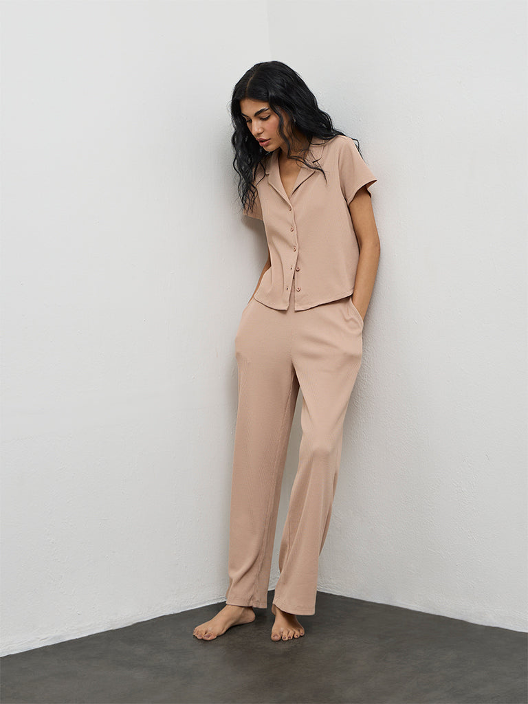 Superstar Taupe Waffle-Textured Shirt