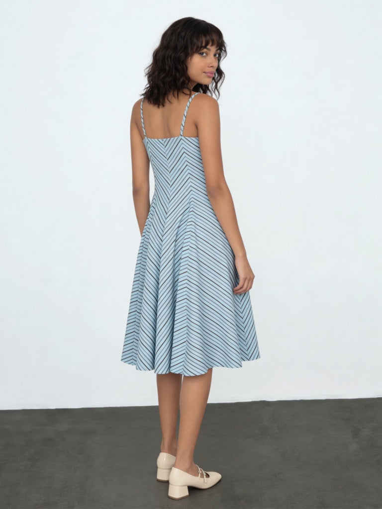 Wardrobe Blue Striped Pattern A-Line Dress