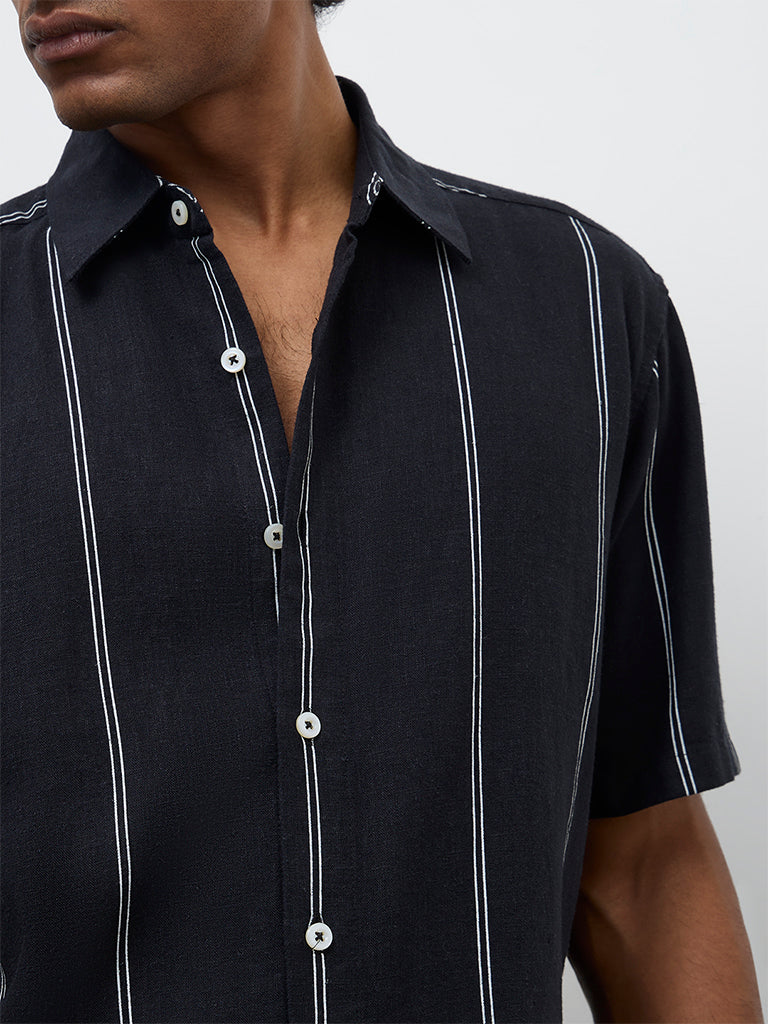 Ascot Black Striped Relaxed-Fit Shirt