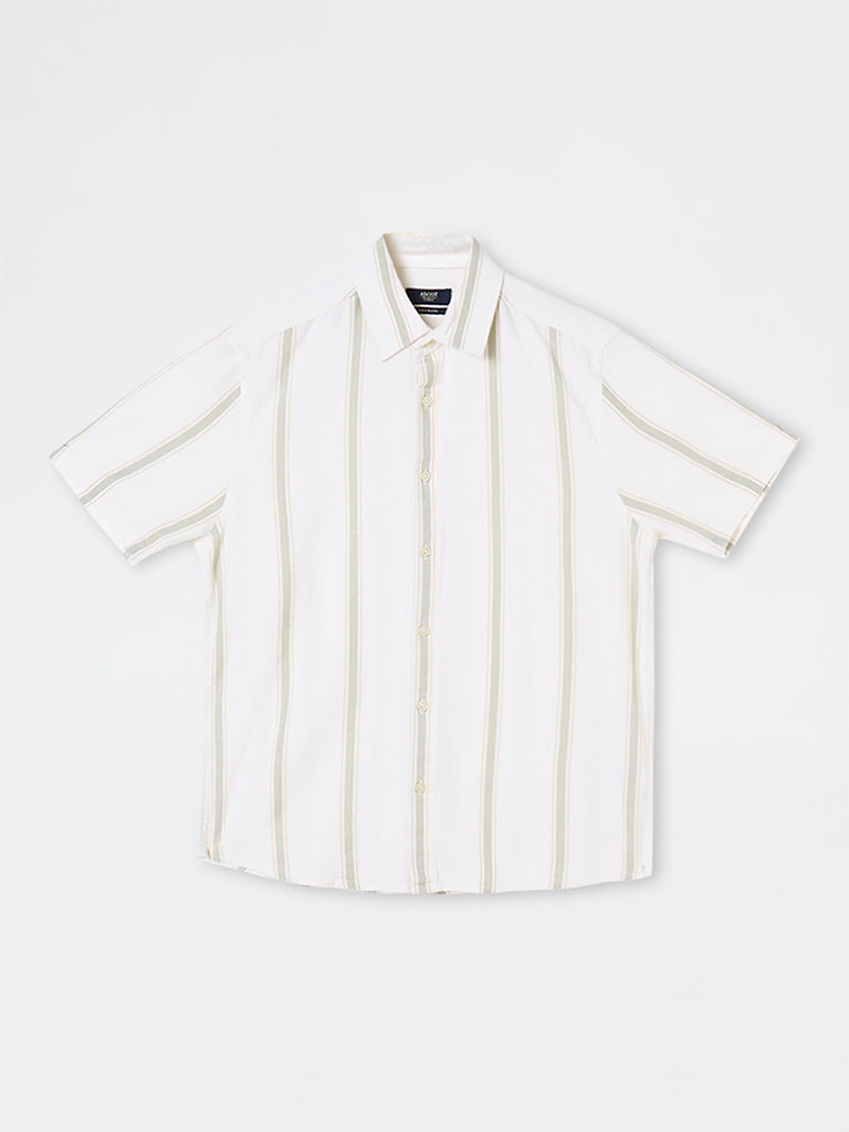 Ascot Off-White Striped Relaxed-Fit Linen-Blend Shirt