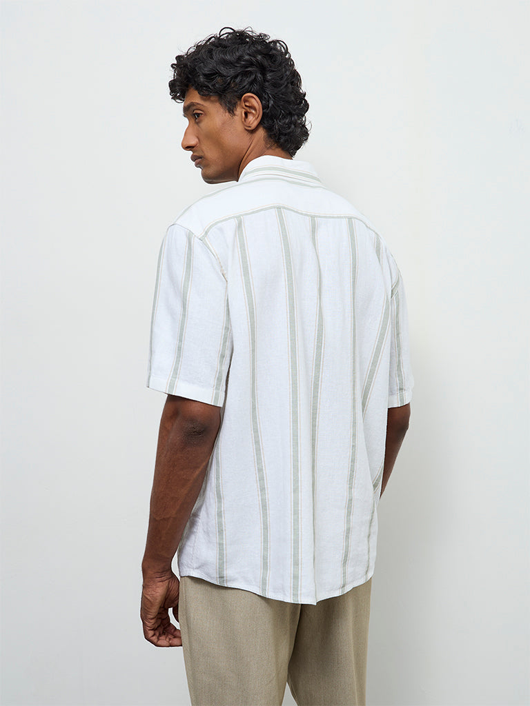 Ascot Off-White Striped Relaxed-Fit Linen-Blend Shirt