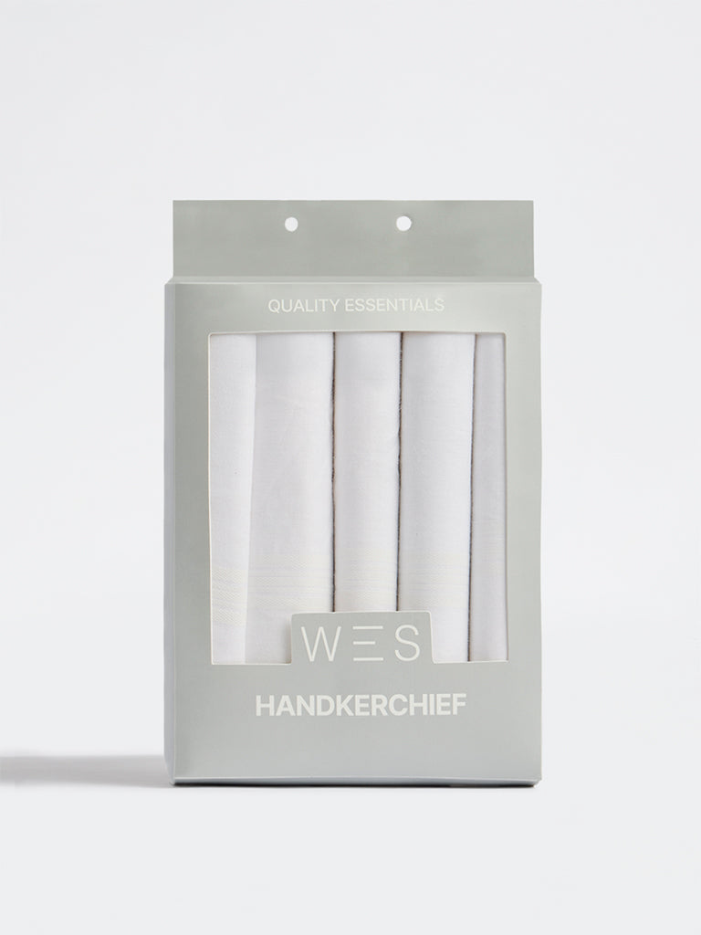 WES Lounge White Solid Cotton Handkerchief - Set of 5