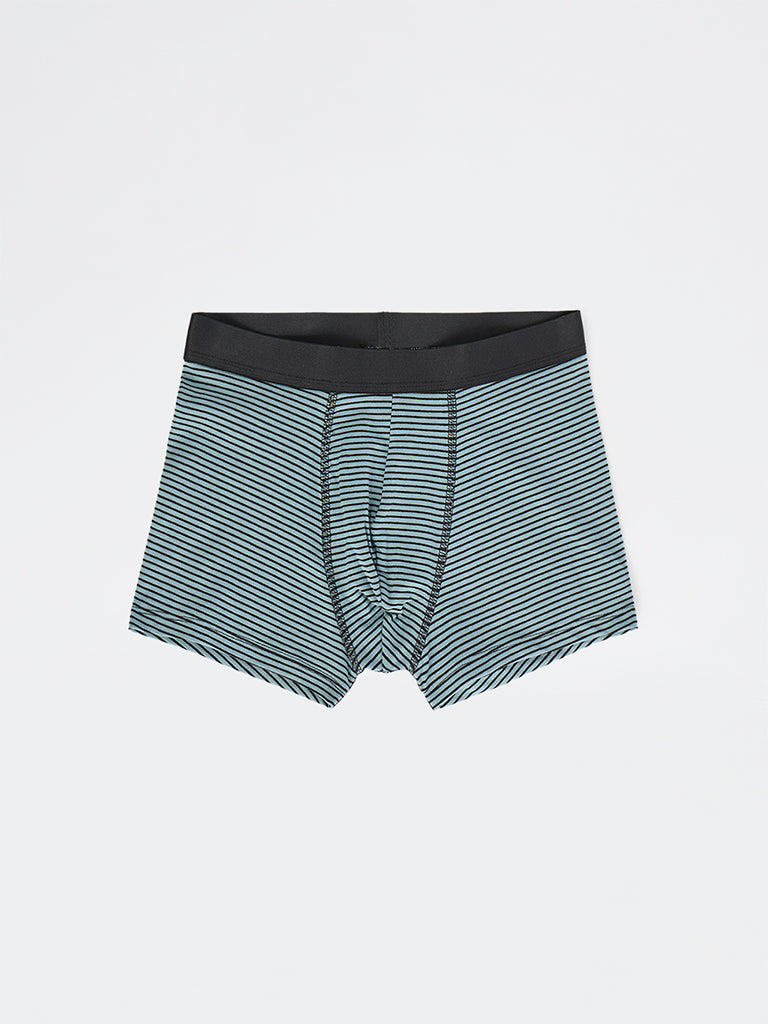 WES Lounge Teal Striped Cotton Trunks - Pack of 3