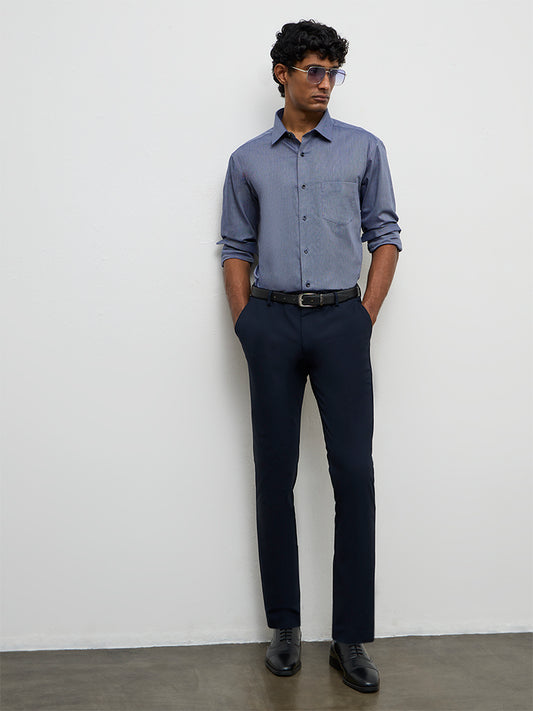 WES Formals Navy Relaxed-Fit Cotton Shirt