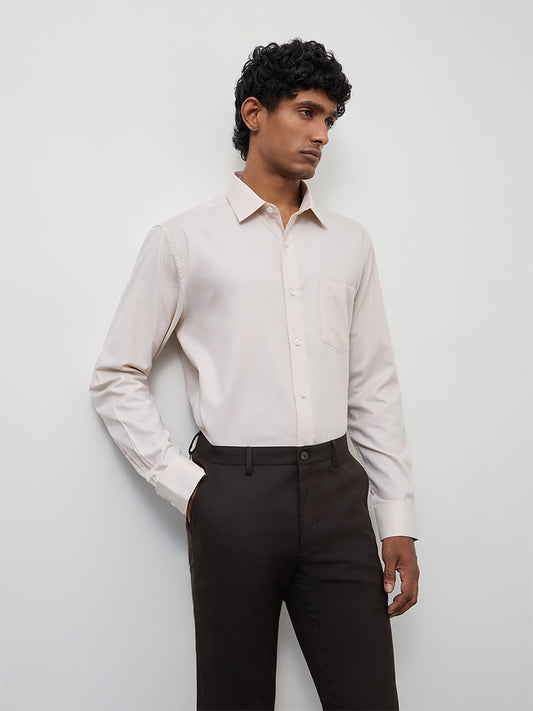 WES Formals Light Beige Relaxed-Fit Cotton Shirt