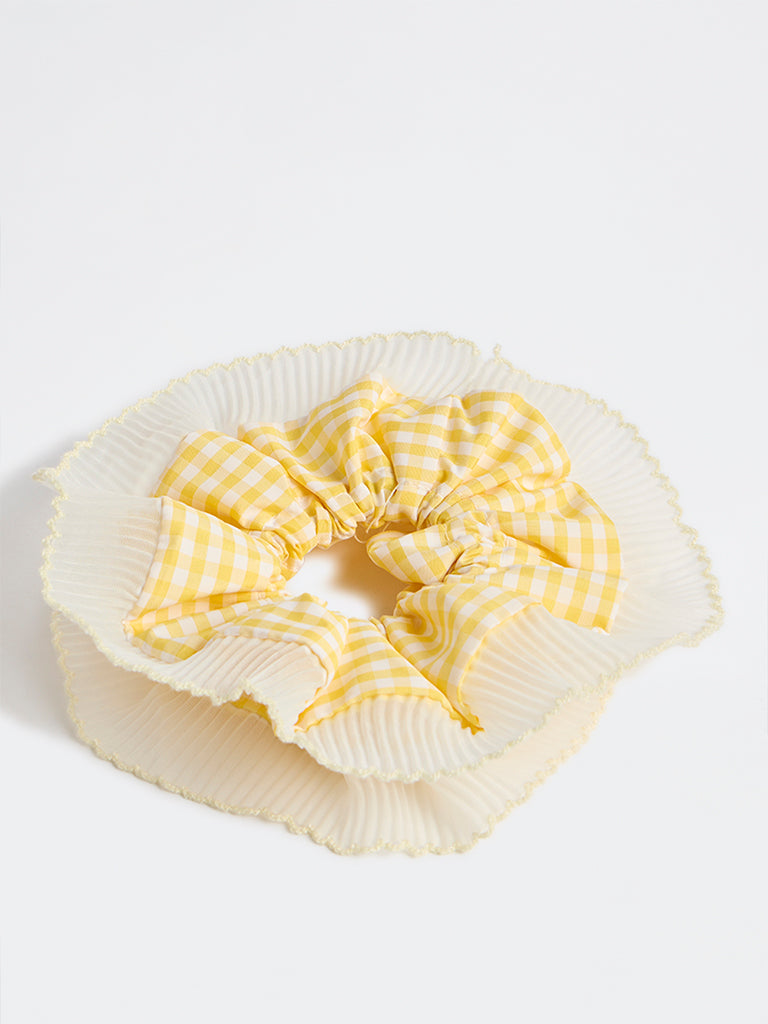 Westside Accessories Yellow Gingham Checkered Scrunchie