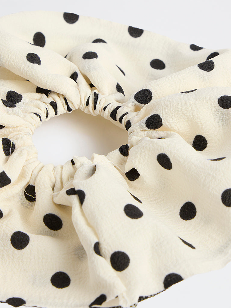 Westside Accessories Off-White Polka-Dot Scrunchie