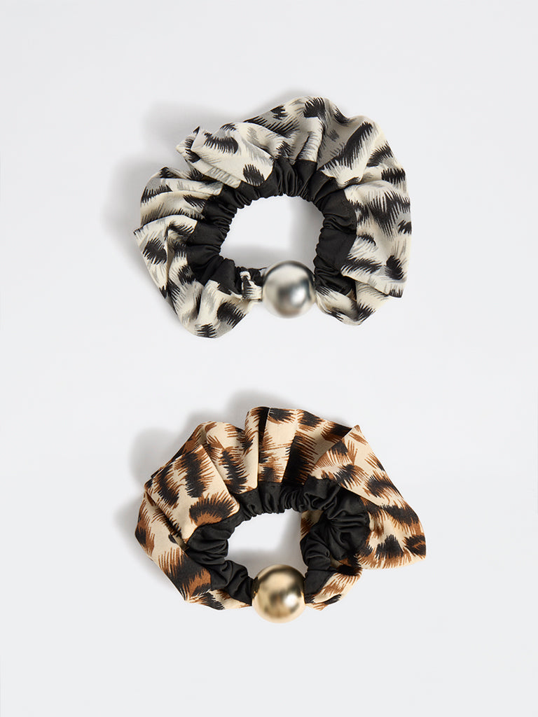 Westside Accessories Multicolour Animal Printed Scrunchies - Pack of 2
