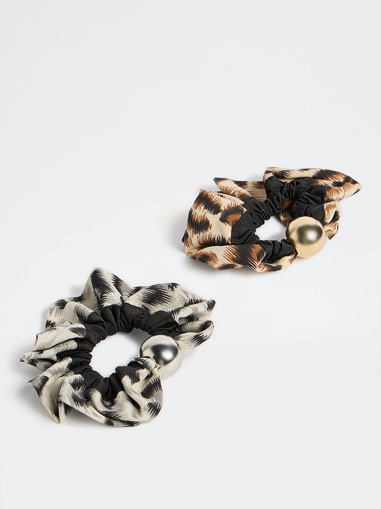 Westside Accessories Multicolour Animal Printed Scrunchies - Pack of 2