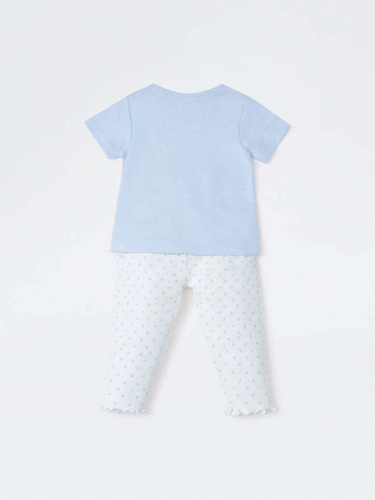 2-Piece HOP Baby Girls Blue Floral Printed Cotton Set