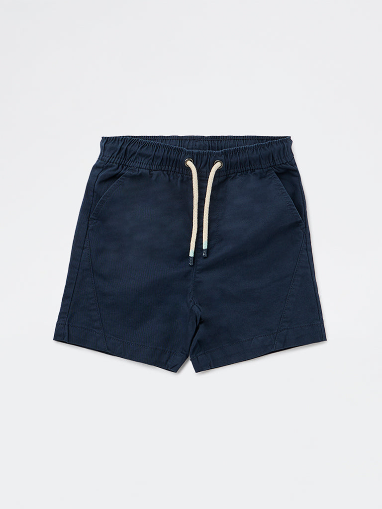 HOP Kids Boys Navy Mid-Rise Cotton-Blend Shorts