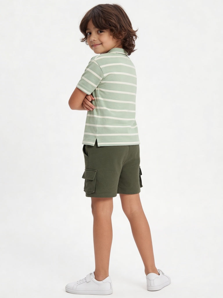 HOP Kids Boys Olive Mid-Rise Cotton Shorts