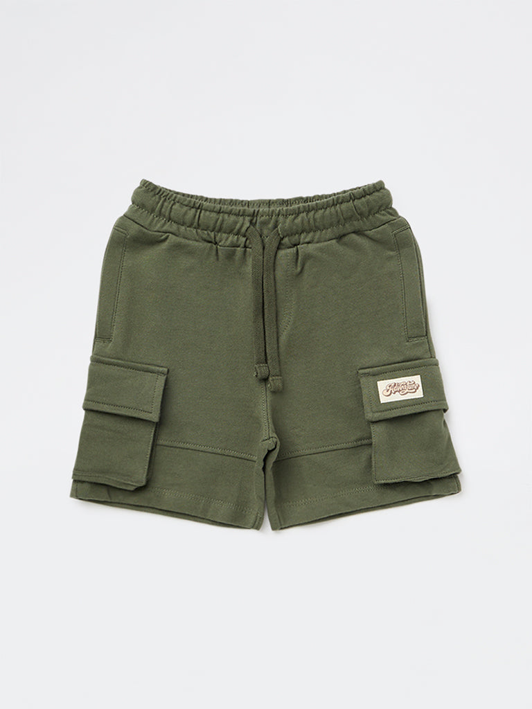 HOP Kids Boys Olive Mid-Rise Cotton Shorts
