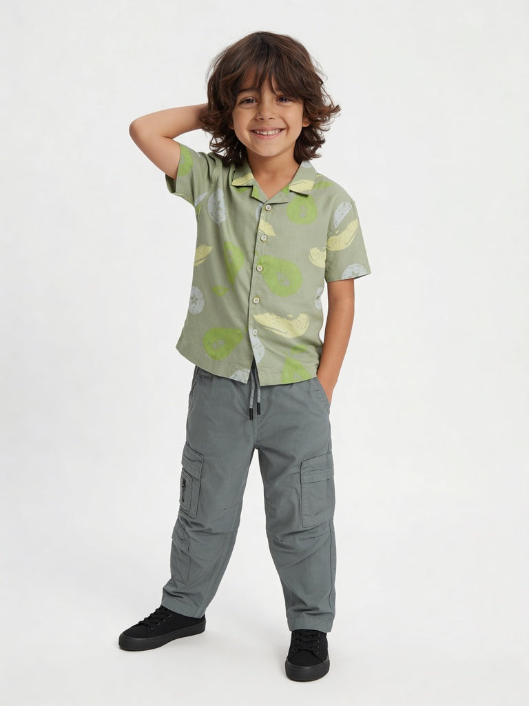 HOP Kids Boys Blue Relaxed Fit Cargo Cotton-Blend Trousers