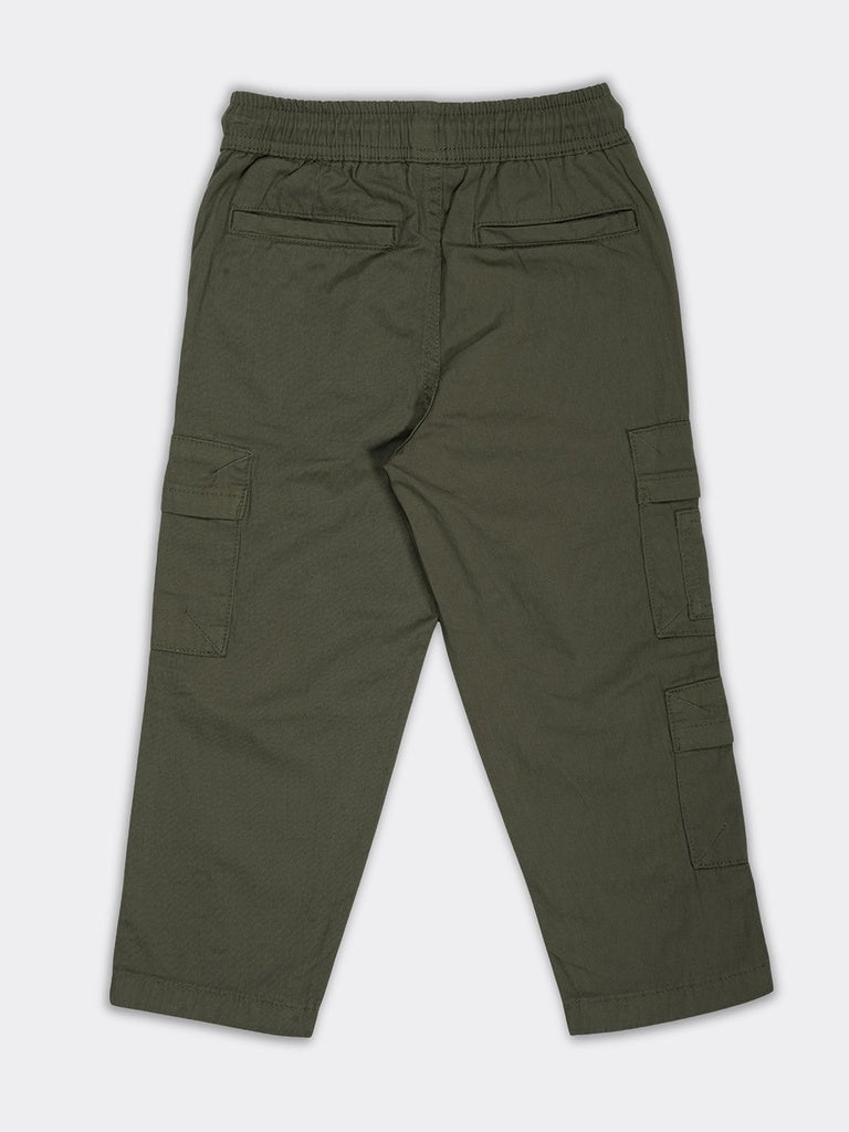 HOP Kids Boys Olive Multi-Pocket Mid-Rise Cotton Cargo Pants